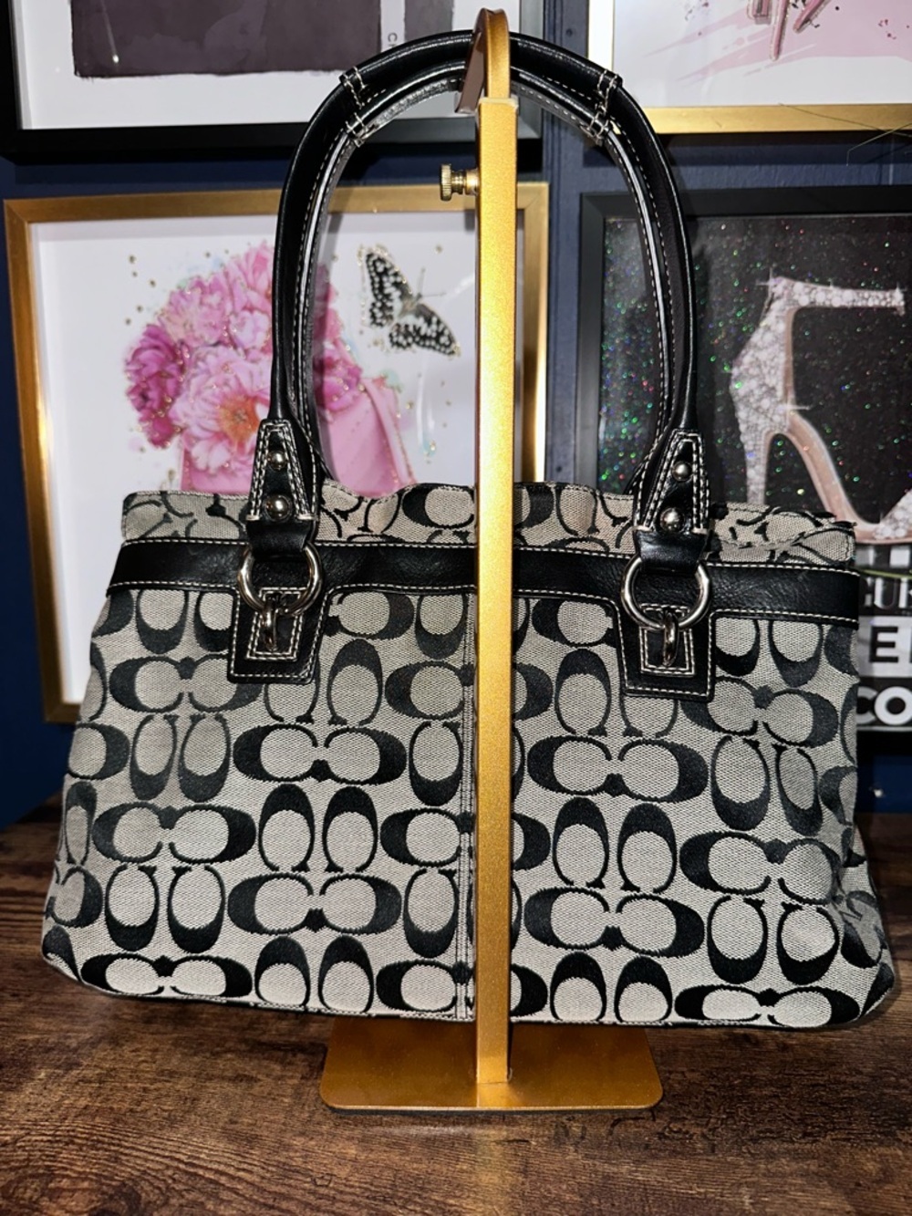 Coach Penelope Signature Black/Gray Satchel,. - Gem